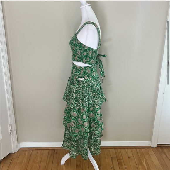 Revolve House of Harlow 1960 Green Floral Smocked Tiered Skirt Set Size XSmall - Picture 3 of 6